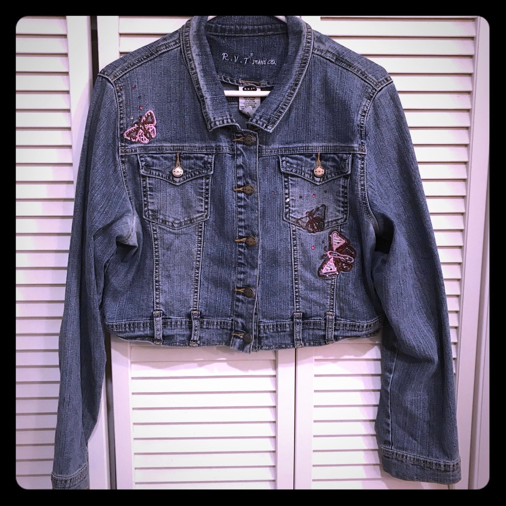Butterfly Embroidered Denim Mini Jacket
